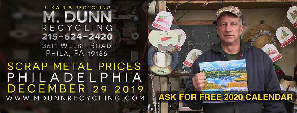Scrap Metal Prices Philadelphia Blog December 29, 2019 MDunn Recycling Copper Brass Roofing wire ROMEX THHN Aluminum Cans Sheet Extrusions Radiators